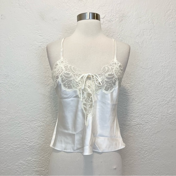 Vintage Victorias Secret XS Gold Label Cami Camisole Top Ivory White Satin Lace - Picture 2 of 9